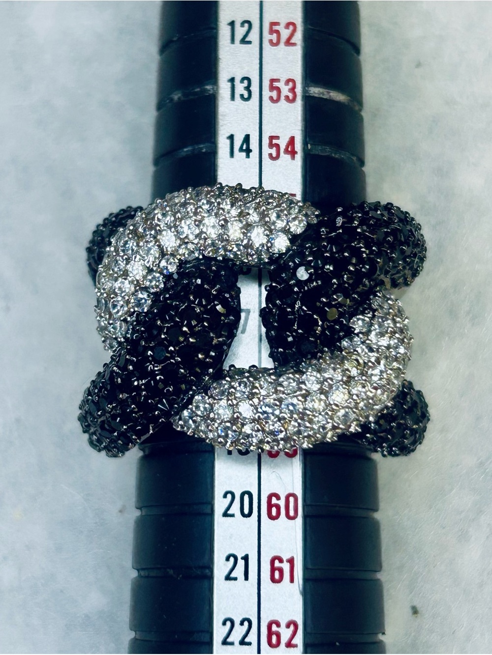 Black & Clear Pave Interlocking Chain Link Statement Ring (Contemporary)